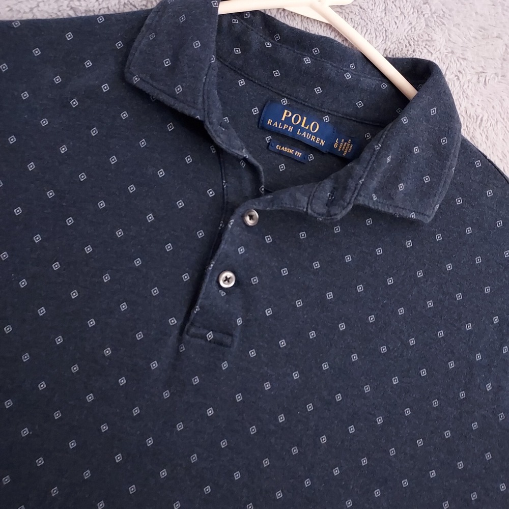 Polo Ralph Lauren Shirt Mens Large Geometric Print Faded Blue Classic Fit Golf L